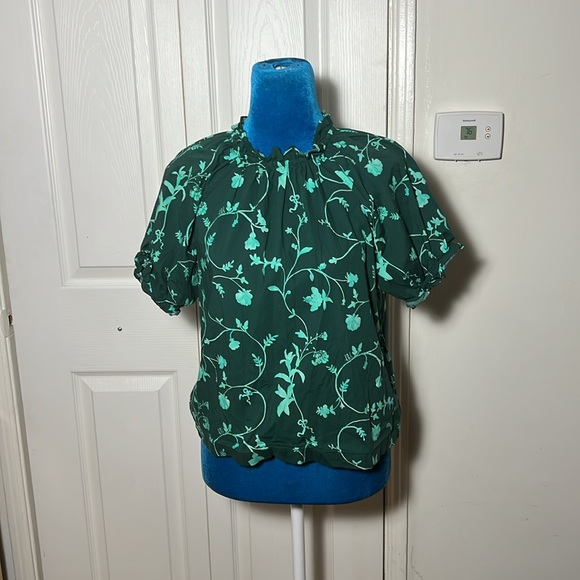 Hill House Green Floral Blouse XS S - Picture 2 of 6